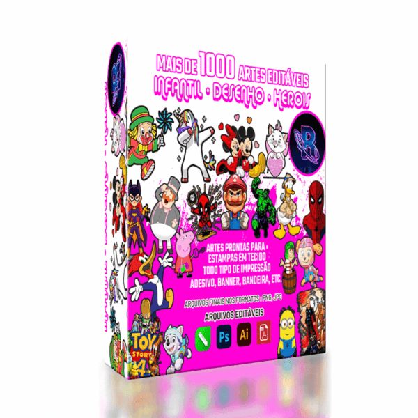 1000 artes editáveis infantil/desenhos/heróis e muito mais