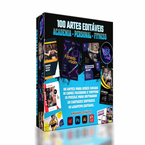 100 artes editáveis - com tema academia, personal, fitness