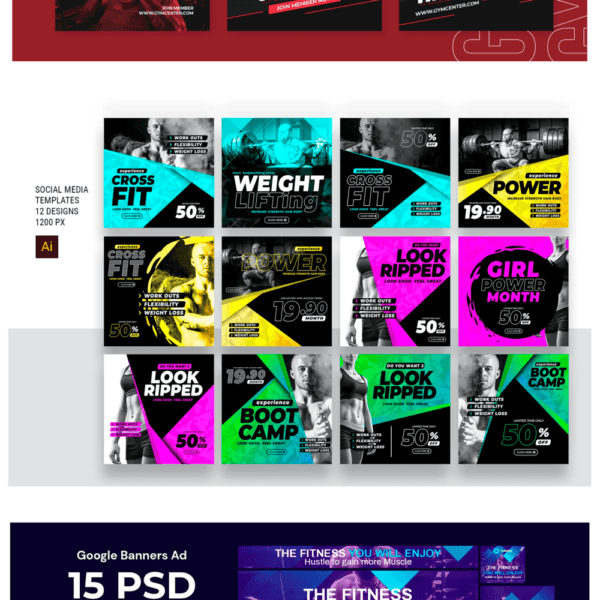 100 artes editáveis - com tema academia, personal, fitness - Image 5