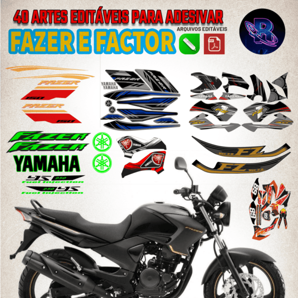 40 Artes editáveis para adesivar Moto Factor e Fazer - Image 2