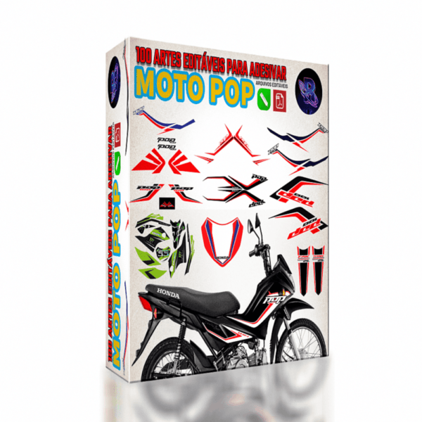 100 Artes editáveis para adesivar Moto Pop